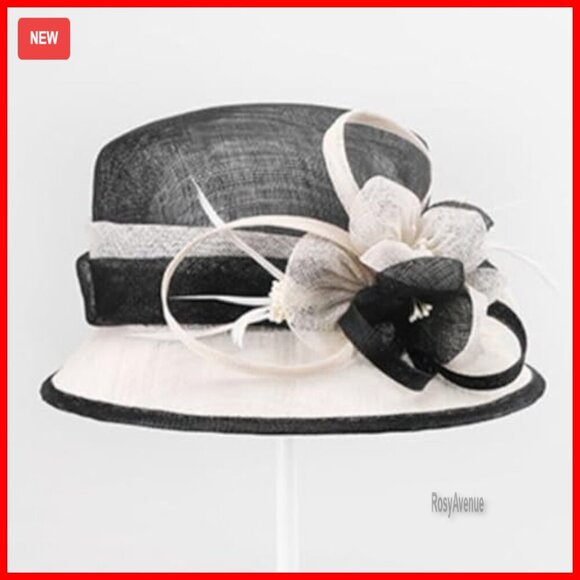 Adjustable Sinamay Fedora Fascinator Hat with Flower Feather Decor main image 4